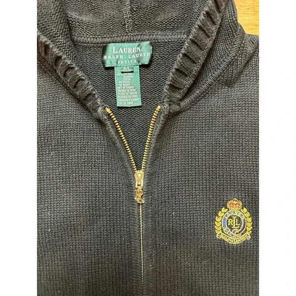 Lauren Ralph Lauren Petite Hoodie Women's P/L Heavy Knit Full Zip Black - Picture 4 of 5